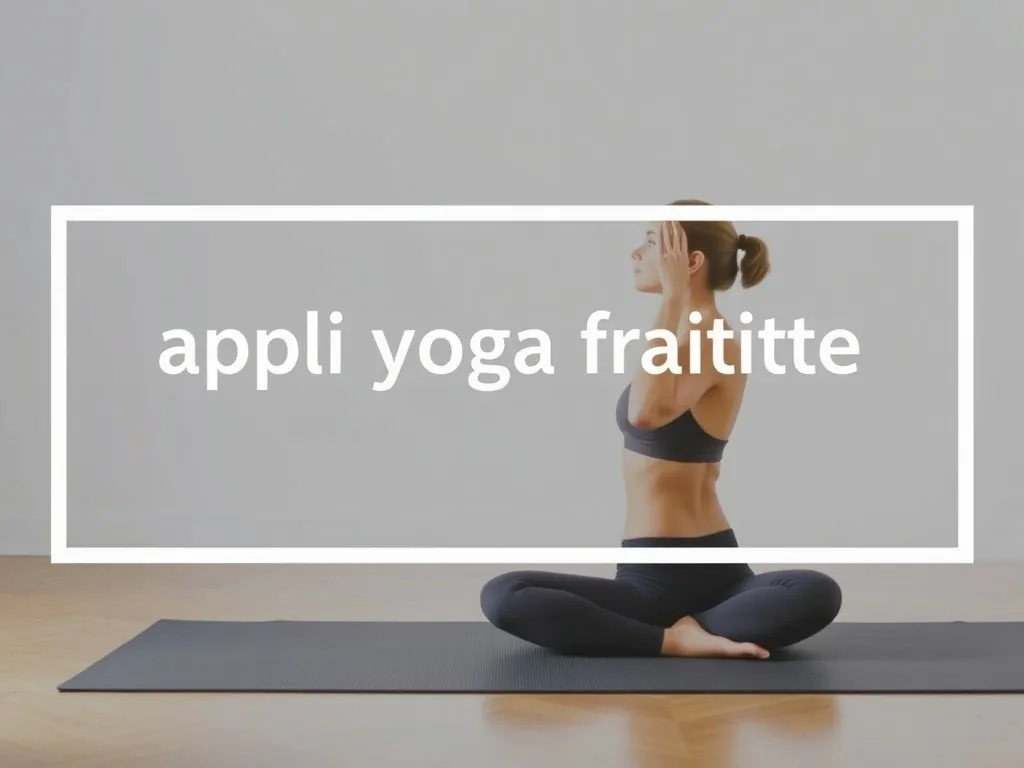 Femme en tenue de yoga sur un tapis, téléphone posé à côté affichant une application de yoga, lumière douce du matin dans un salon épuré