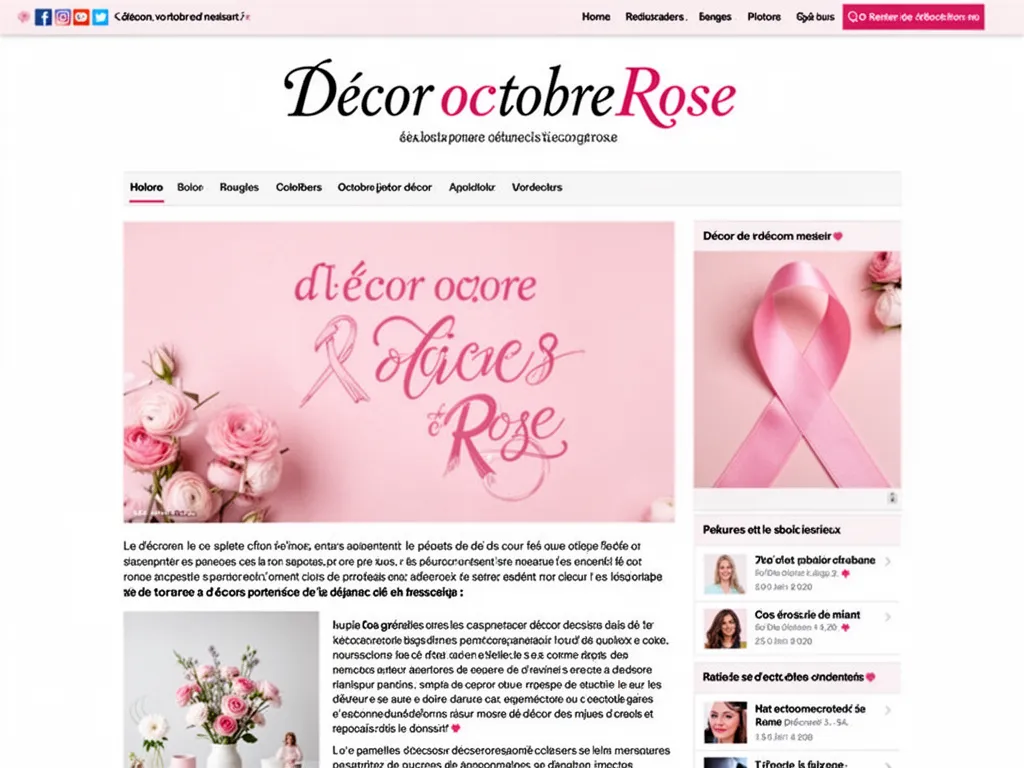 Guirlandes de fanions roses, ballons fuchsia et rubans de satin disposés sur une table de présentation pour Octobre Rose