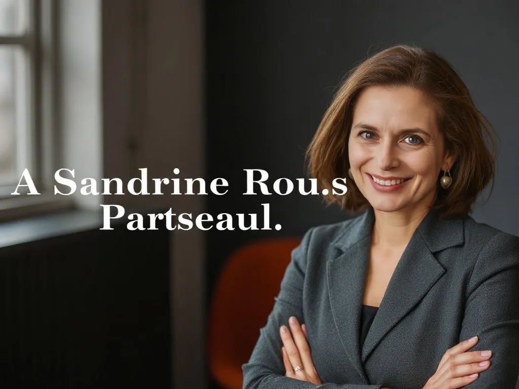 Sandrine Rousseau en déplacement, devant une salle de réunion. Sur un écran, la page de recherche de la Haute Autorité pour