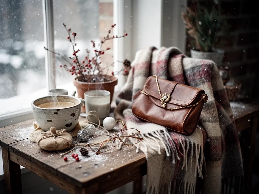 Tenue bohème d'hiver : manteau oversize en laine, robe longue à motifs, bottines en cuir et écharpe tricotée