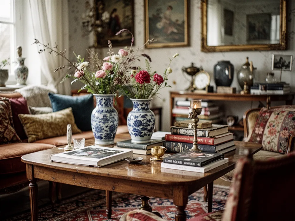 Salon lumineux avec canapé clair, tapis texturé, coussins à motifs, meubles en bois et touches de rotin entourés de plantes